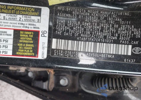 2012 Toyota Camry Le from USA, damaged, VIN 4T4BF1FK7CR161031